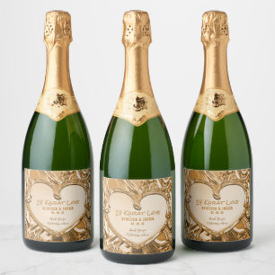 Luxury Gold Metal Heart Sparkling Wine Label