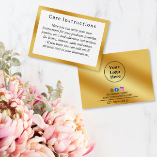 Luxury gold metallic Care Instruction Card