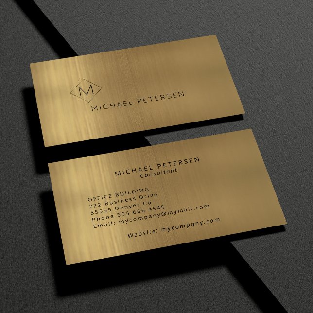 Luxury gold metallic elegant monogrammed  business card (Creator Uploaded)