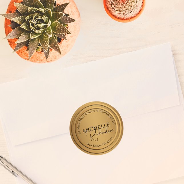Luxury Gold Metallic Round Return Address Label (Creator Uploaded)