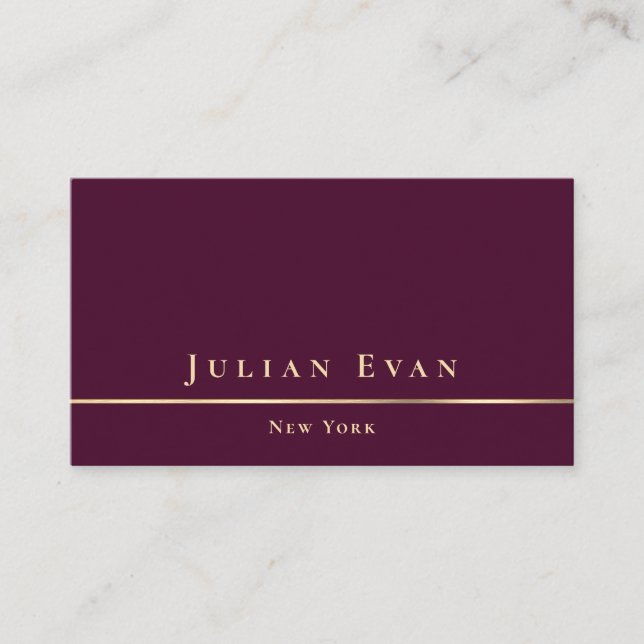 Luxury Gold Minimalistic Burgundy Wine Classy Business Card (Front)