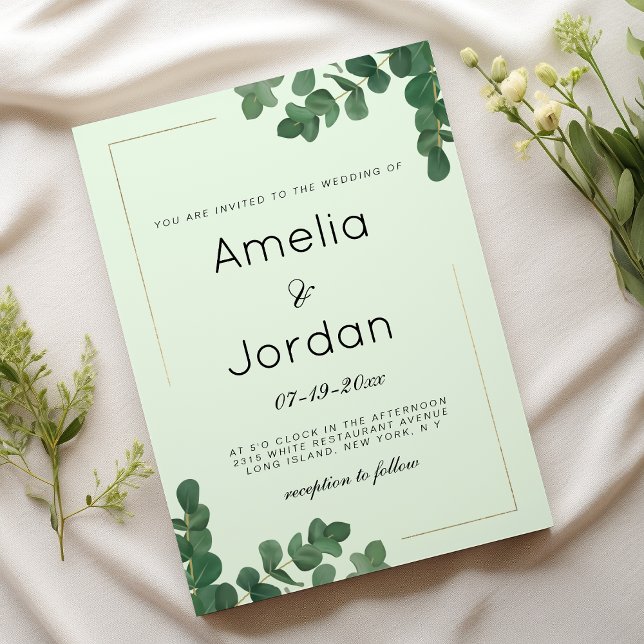 Luxury gold mint green eucalyptus leaves wedding invitation (Luxury gold mint green eucalyptus leaves wedding)