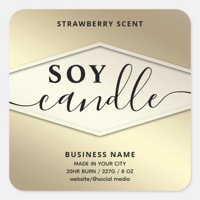 Luxury gold modern gold script soy candle label (Front)