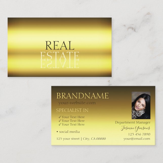 Luxury Gold Modern Mirror Font Stylish with Photo Business Card (Front/Back)