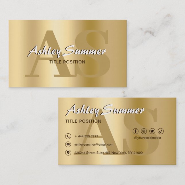 Luxury Gold Monogram   Business Card (Front/Back)