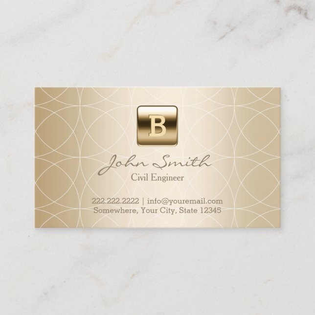 Luxury Gold Monogram Civil Engineer Business Card (Front)