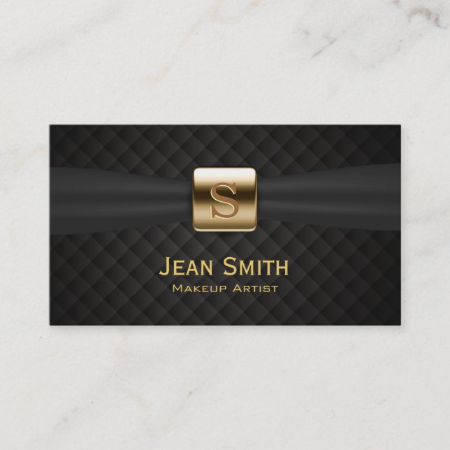 Luxury Gold Monogram Diamond Quilts Makeup Artist Business Card (Front)