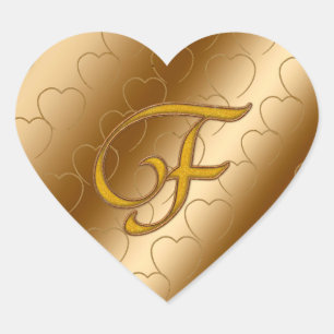 Luxury Gold Monogram F Heart Sticker
