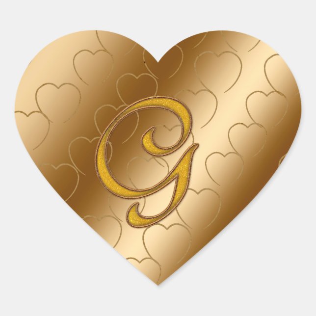 Luxury Gold Monogram G Heart Sticker (Front)