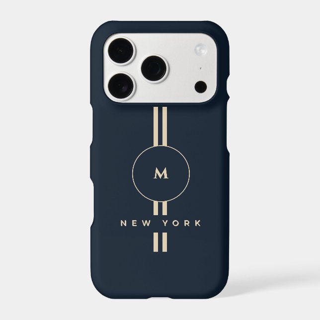 Luxury Gold Monogram Initial Midnight Navy iPhone  (Back)
