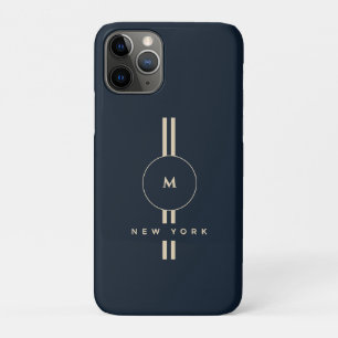 Luxury Gold Monogram Initial Midnight Navy iPhone 11 Pro Case