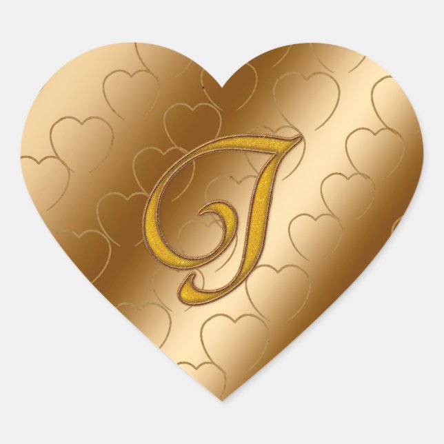 Luxury Gold Monogram J Heart Sticker (Front)