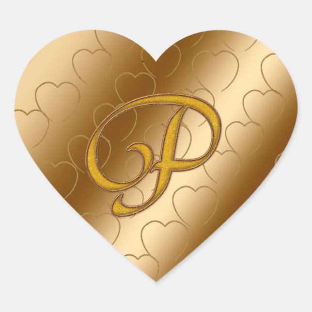 Luxury Gold Monogram P Heart Sticker (Front)