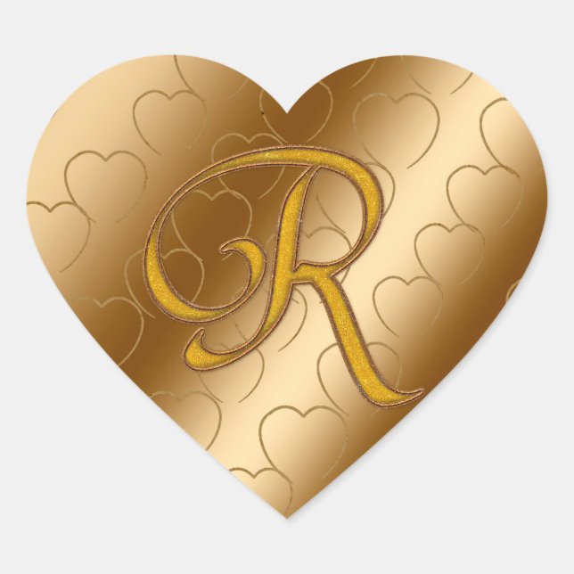 Luxury Gold Monogram R Heart Sticker (Front)