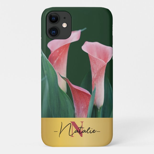 Luxury gold Monogram real photo wildflowers Green Case-Mate iPhone Case (Back)