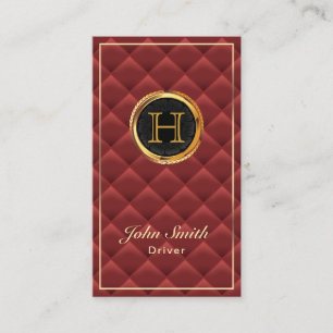 Luxury Gold Monogram Red Quilted Modern Driver Business Card