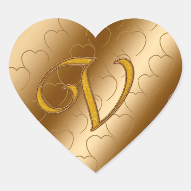Luxury Gold Monogram V Heart Sticker (Front)