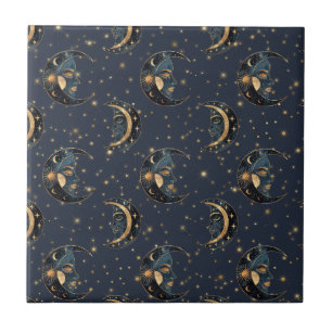 Luxury Gold Moon Celestial Pattern Ceramic Tile