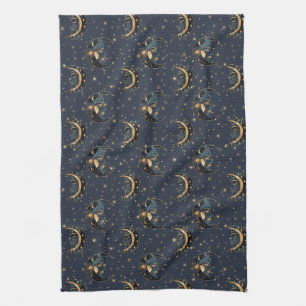 Luxury Gold Moon Celestial Pattern Tea Towel
