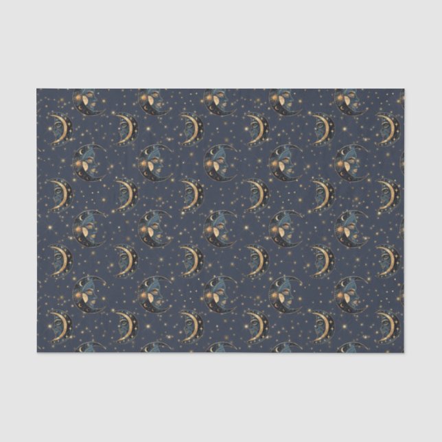 Luxury Gold Moon Celestial Pattern Tissue Paper (Front)