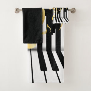 Luxury Gold Music piano keys Bath Towel Set