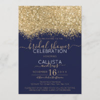 Luxury Gold Navy Glitter Confetti Bridal Shower