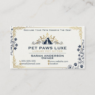 Luxury Gold & Navy Pet Sitter Branding Business Card
