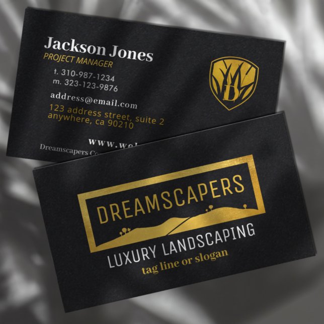 Luxury Gold on Black Landscaping Business Cards (Creator Uploaded)