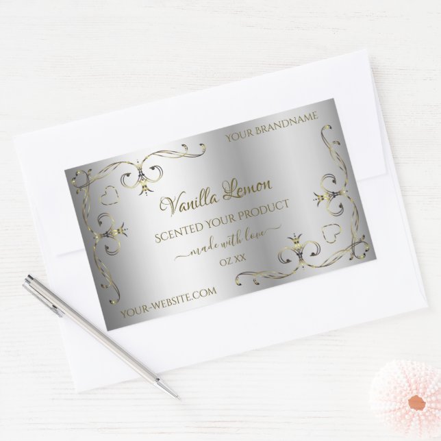 Luxury Gold Ornate Corners Silver Product Labels (Envelope)