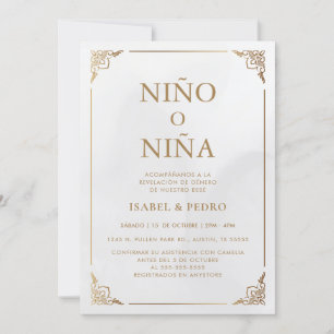 Luxury Gold Ornate Cream Spanish Gender Reveal Invitation