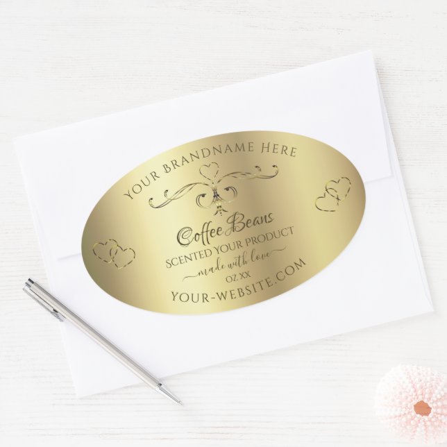 Luxury Gold Ornate Hearts Elegant Product Labels (Envelope)