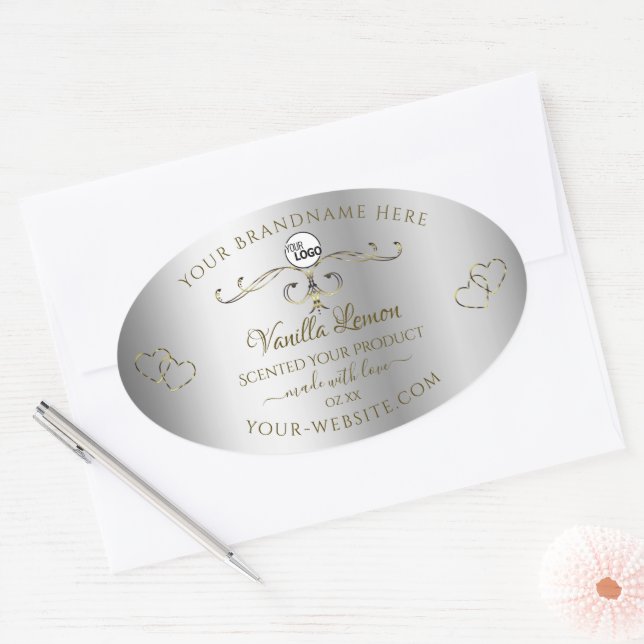 Luxury Gold Ornate Silver Product Labels with Logo (Envelope)