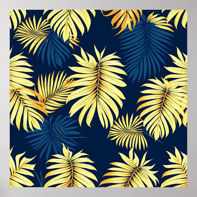 Luxury Gold Palm Leaf Pattern Navy Tropical  Poster (Front)