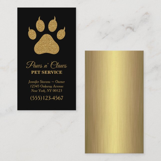 Luxury Gold Paw Print Pet Service Business Card (Front/Back)