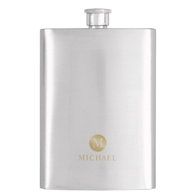 Luxury Gold Personalised Monogram Hip Flask (Front)