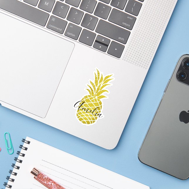 Luxury Gold Pineapple Personalised Name Design (Laptop w/ iPhone)