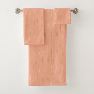 Luxury gold & pink geometric pattern bath towel set