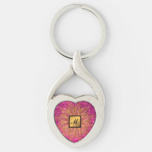 Luxury Gold Pink Glitter Monogrammed Gift Key Ring