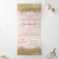 Luxury Gold Pink Glitter Registry Detail RSVP