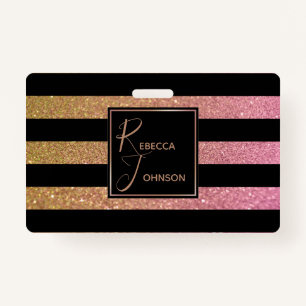 Luxury Gold Pink Glitter Stripes - Badge ID Badge