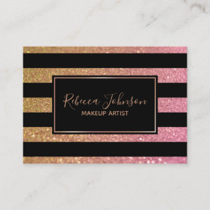 Luxury Gold Pink Glitter Stripes - Business Card