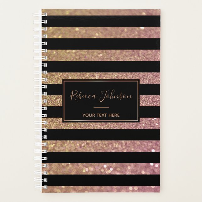 Luxury Gold Pink Glitter Stripes - Planner (Front)