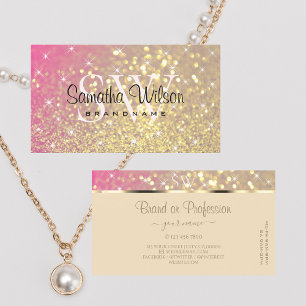 Luxury Gold Pink Purple Glitter Stars and Initials Business Card