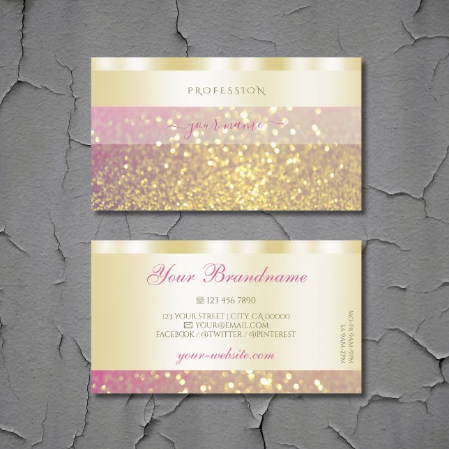 Luxury Gold Pink Purple Sparkling Glitter Stylish Business Card (Creator Uploaded)