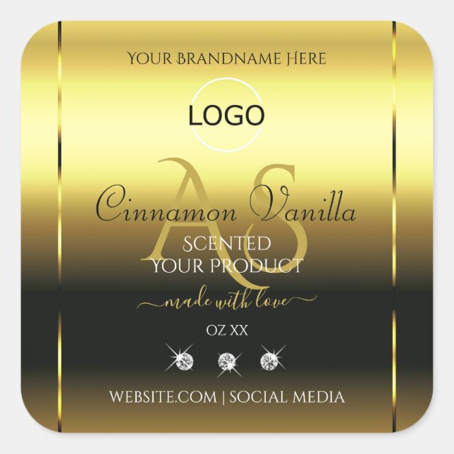 Luxury Gold Product Labels Jewels Monogram Logo (Front)