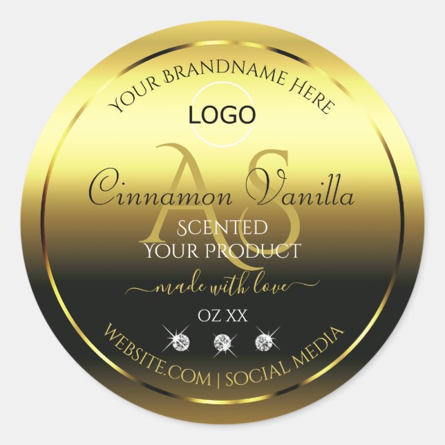 Luxury Gold Product Labels Jewels Monogram Logo (Front)