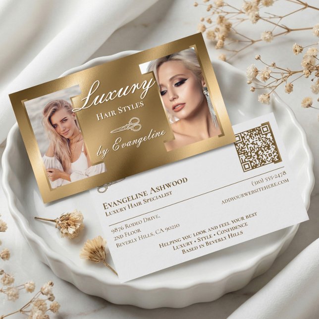 Luxury Gold Professional Hair Stylist Salon Photos Business Card (Luxury Gold Professional Hair Stylist Salon Photos Business Card)