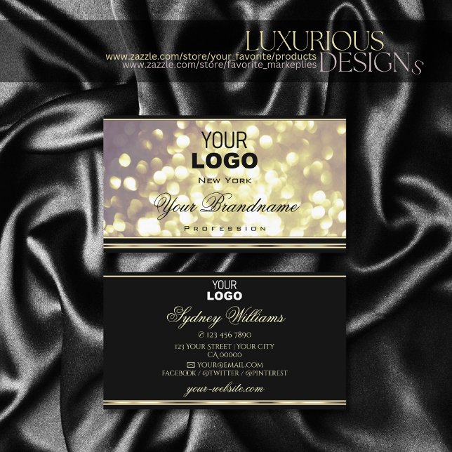 Luxury Gold Purple Glitter Logo Black Golden Decor Business Card (Creator Uploaded)