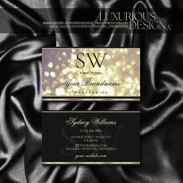 Luxury Gold Purple Glitter Monogram Black Golden Business Card (Creator Uploaded)