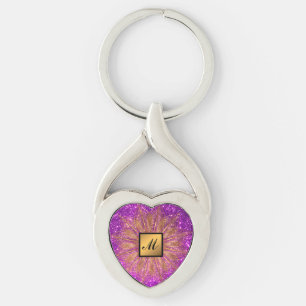 Luxury Gold Purple Glitter Monogrammed Gift Key Ring